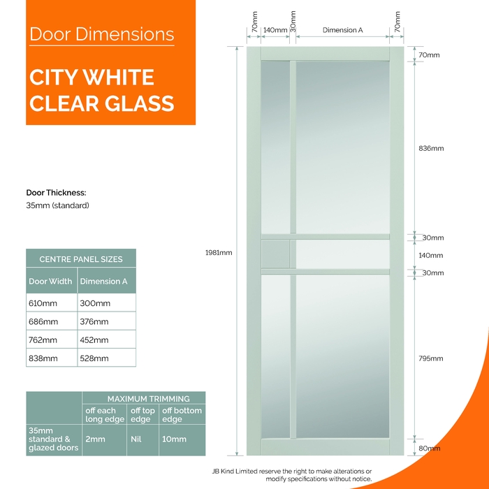 JB Kind City Painted White 5-Lites Internal Glazed Door