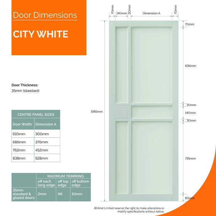 JB Kind City Painted White 5-Panels Internal Door