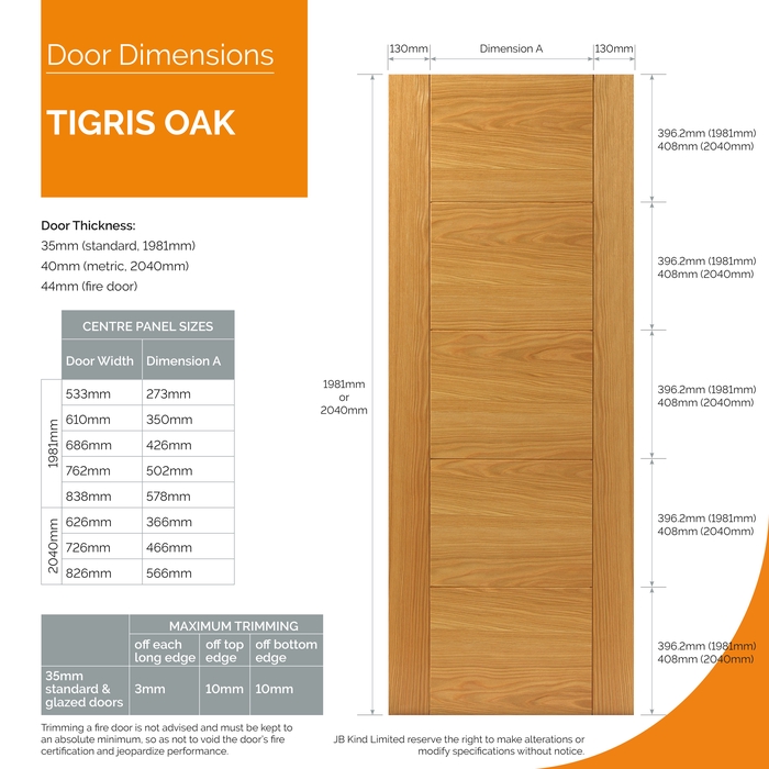 JB Kind Tigris Pre-Finished Oak 5-Panels Internal Fire Door