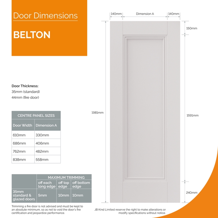 JB Kind Belton White Primed 1-Panel Internal Door