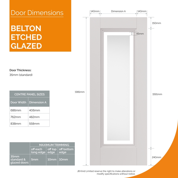 JB Kind Belton White Primed 5-Panels 1-Lite Internal Etched Glazed Door