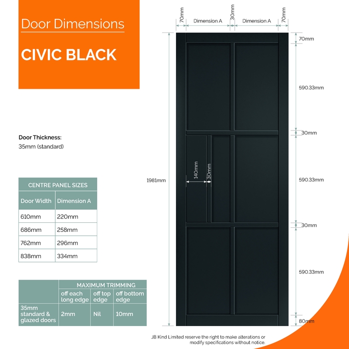 JB Kind Civic Painted Black 6-Panels Internal Door