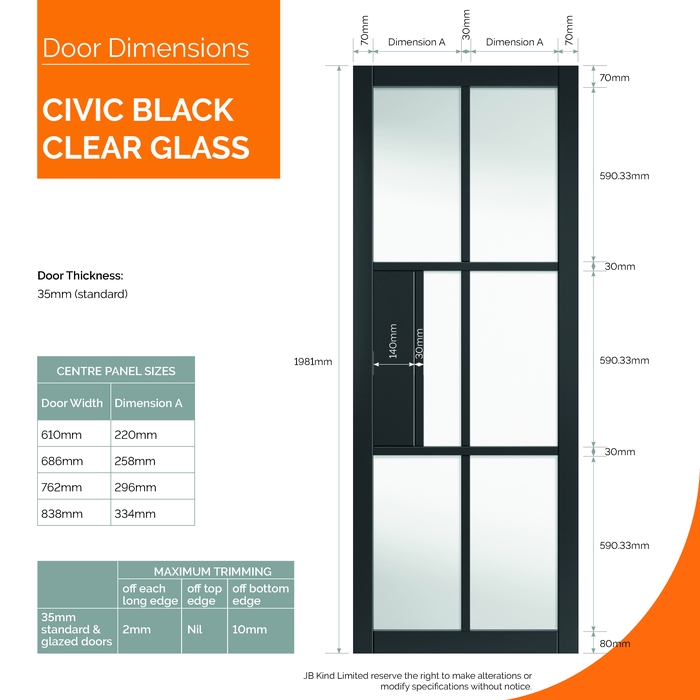 JB Kind Civic Painted Black 1-Panel 6-Lites Internal Glazed Door