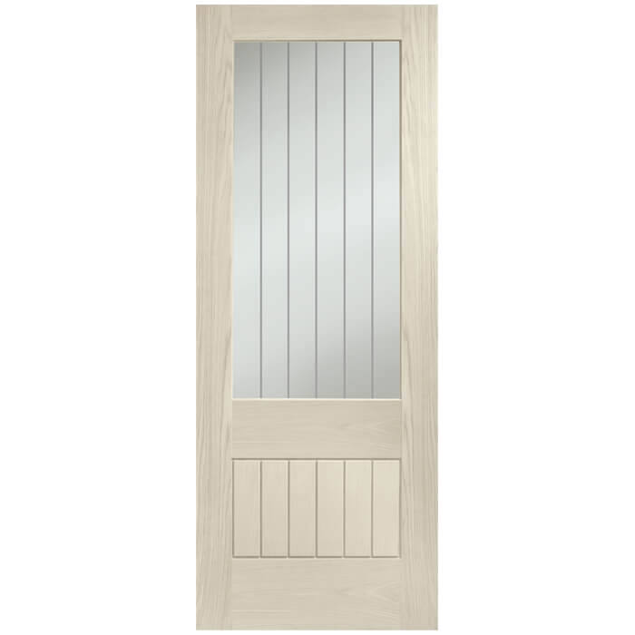 XL Joinery Suffolk Essential 2XG Blanco Oak 6-Panels 1-Lite Internal Clear Etched Glazed Door