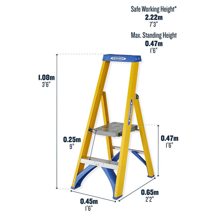 Werner Fibreglass Platform Stepladders - 2 Tread