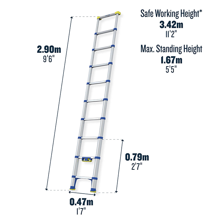 Werner 2.9m Telescopic Soft Close Extension Ladder