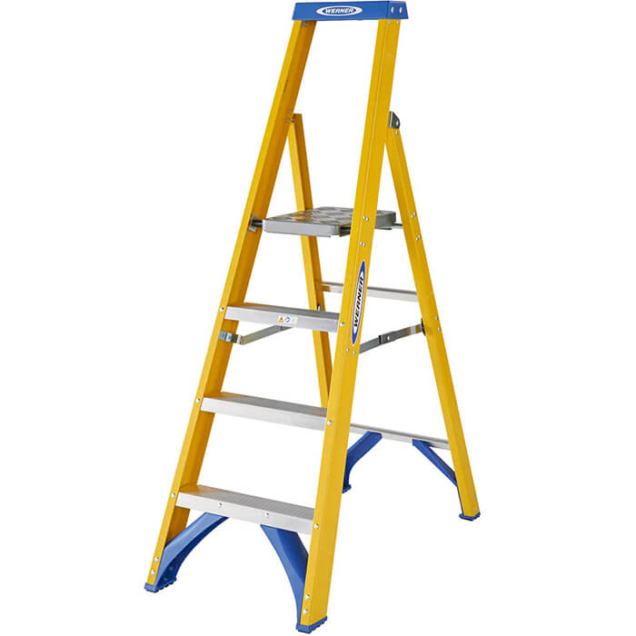 Werner Fibreglass Platform Stepladders - 4 Tread