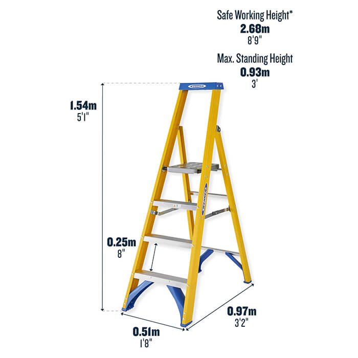 Werner Fibreglass Platform Stepladders - 4 Tread