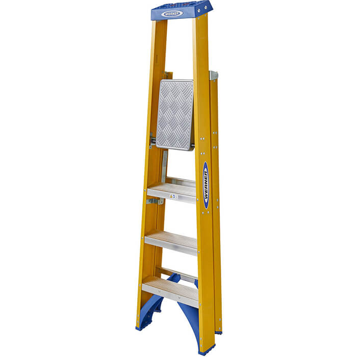 Werner Fibreglass Platform Stepladders - 4 Tread