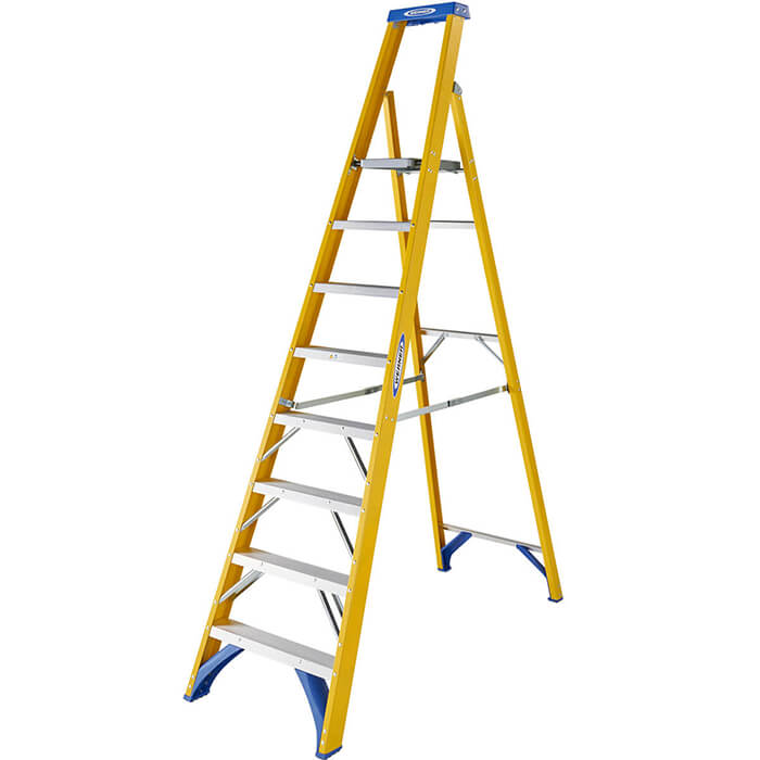 Werner Fibreglass Platform Stepladders - 8 Tread