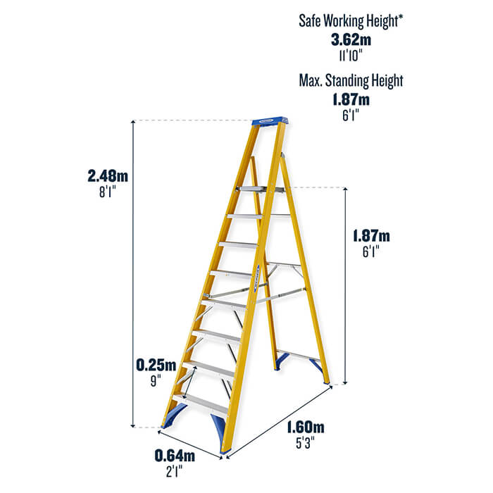 Werner Fibreglass Platform Stepladders - 8 Tread