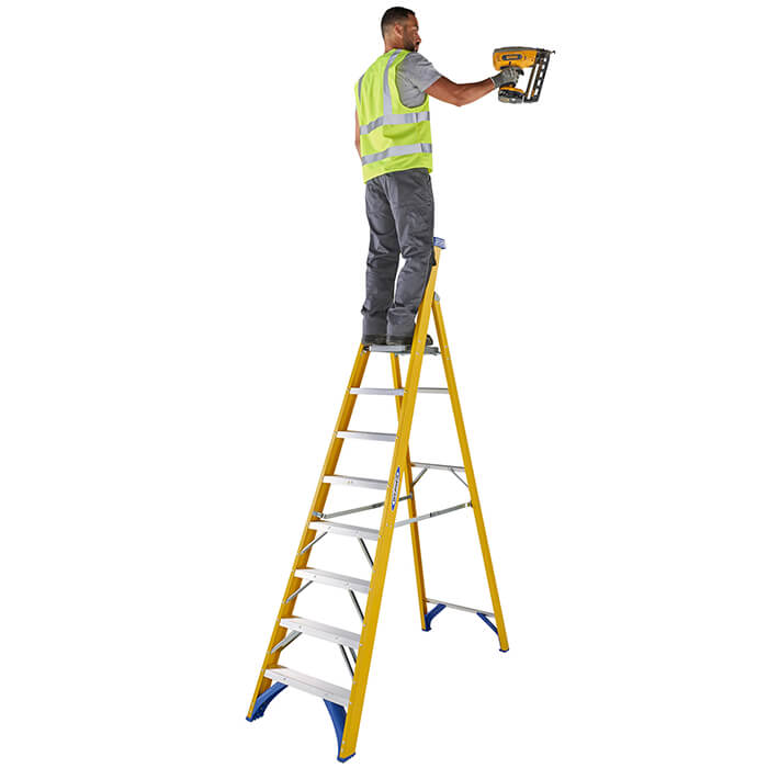 Werner Fibreglass Platform Stepladders - 8 Tread