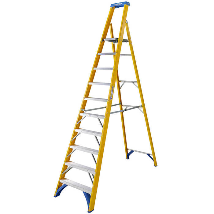 Werner Fibreglass Platform Stepladders - 10 Tread