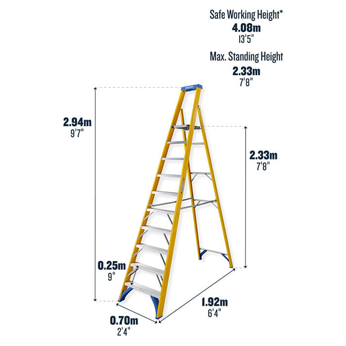 Werner Fibreglass Platform Stepladders - 10 Tread