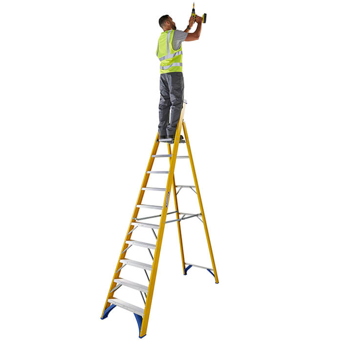 Werner Fibreglass Platform Stepladders - 10 Tread