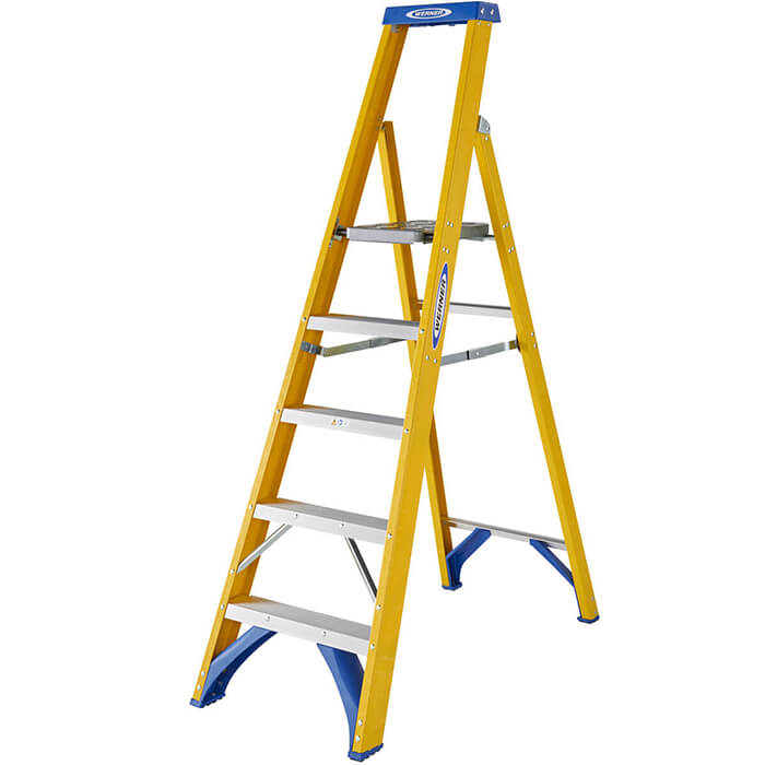 Werner Fibreglass Platform Stepladders - 5 Tread