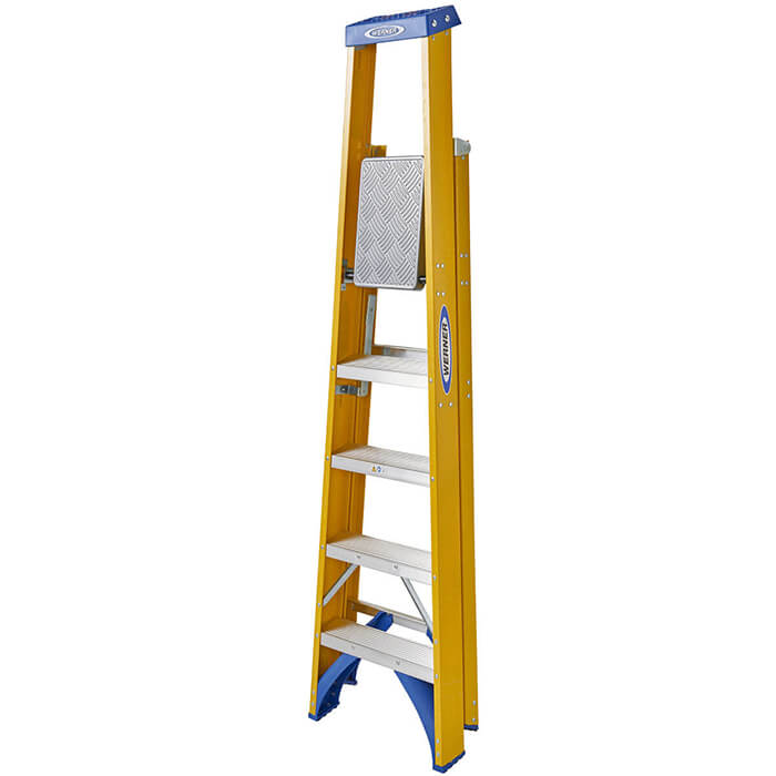 Werner Fibreglass Platform Stepladders - 5 Tread