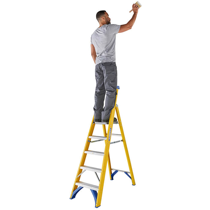 Werner Fibreglass Platform Stepladders - 5 Tread