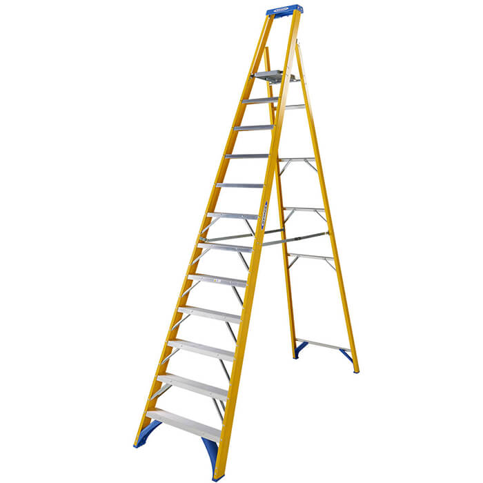 Werner Fibreglass Platform Stepladders - 12 Tread