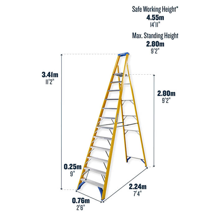 Werner Fibreglass Platform Stepladders - 12 Tread