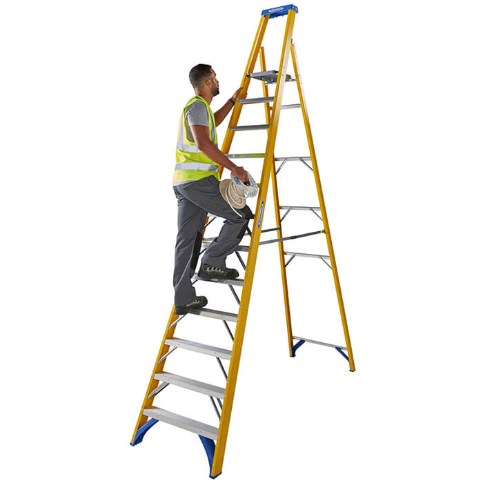 Werner Fibreglass Platform Stepladders - 12 Tread