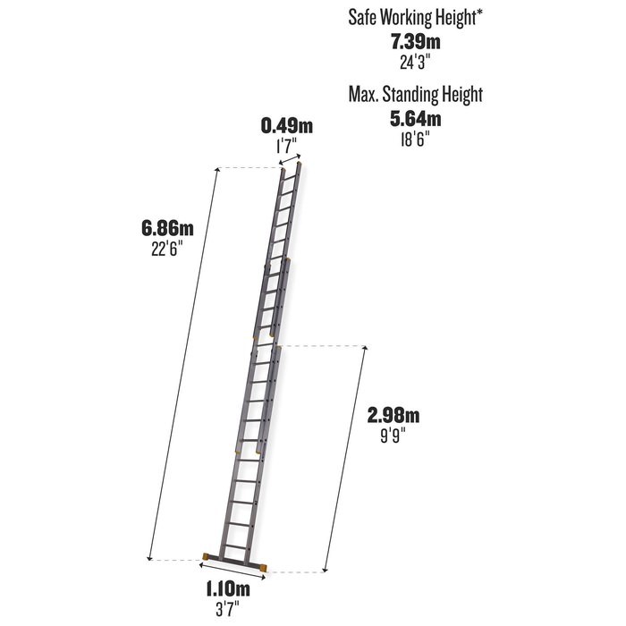 Werner Box Section 10 D-Rung Triple Extension Aluminium Ladder 2.97m