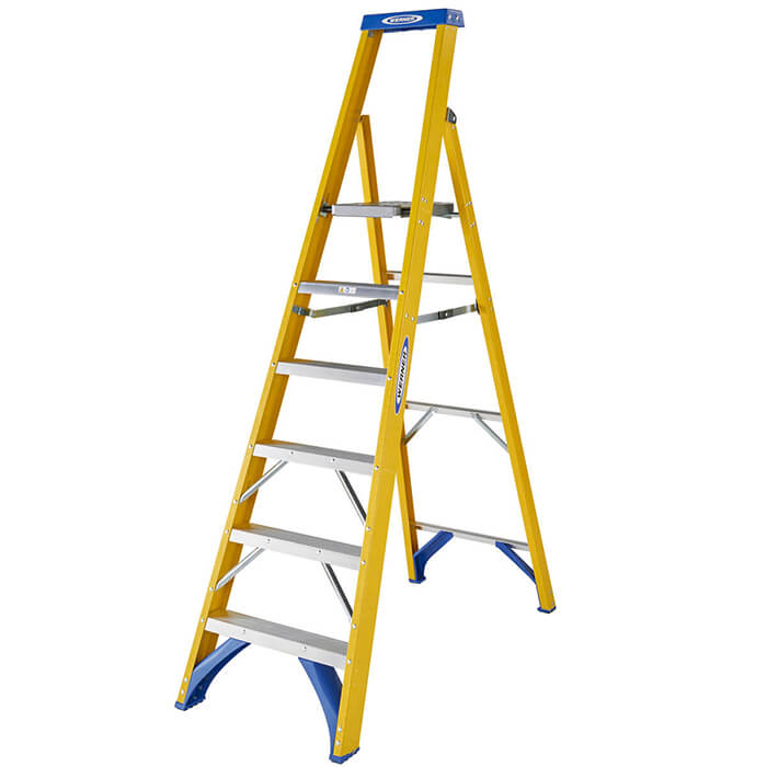 Werner Fibreglass Platform Stepladders - 6 Tread