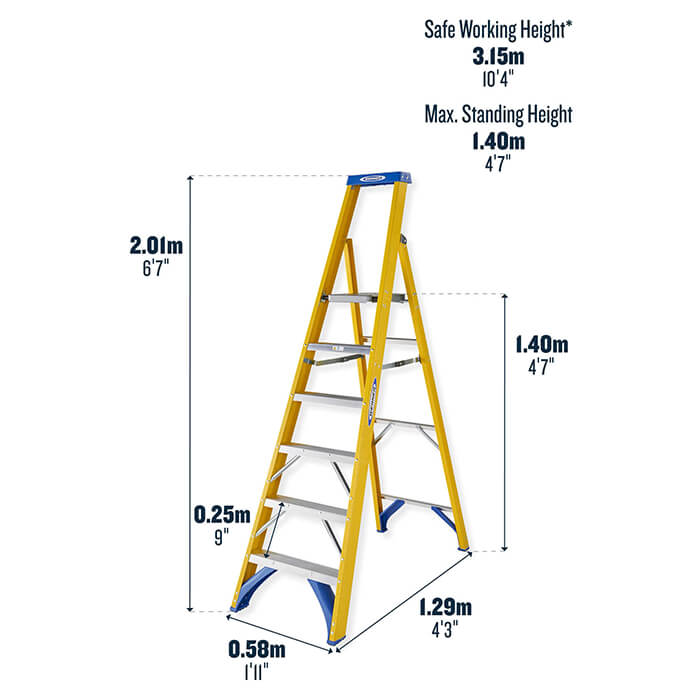 Werner Fibreglass Platform Stepladders - 6 Tread