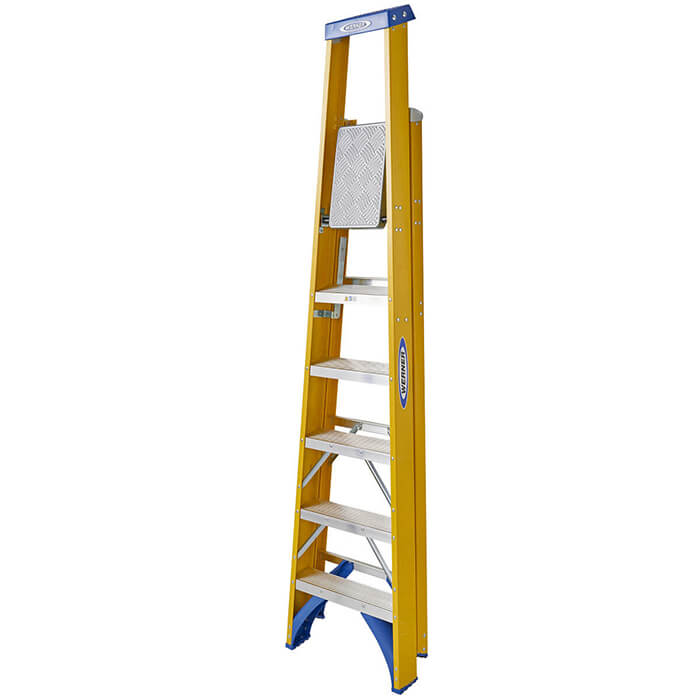 Werner Fibreglass Platform Stepladders - 6 Tread