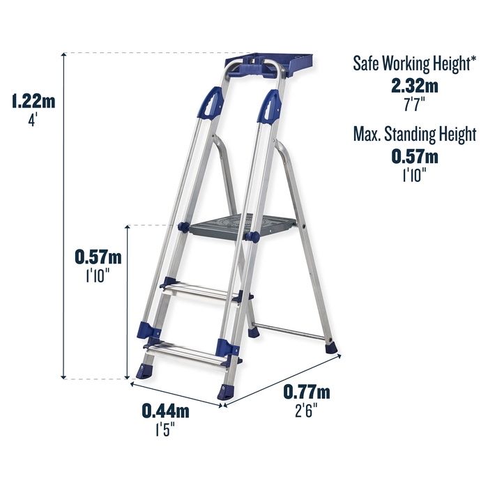 Werner 3 Tread Workstation Aluminium Stepladders