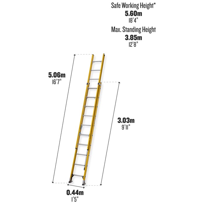 Werner ALFLO Fibreglass 10 D-Rungs Double Extension Trade Ladder 3.1m