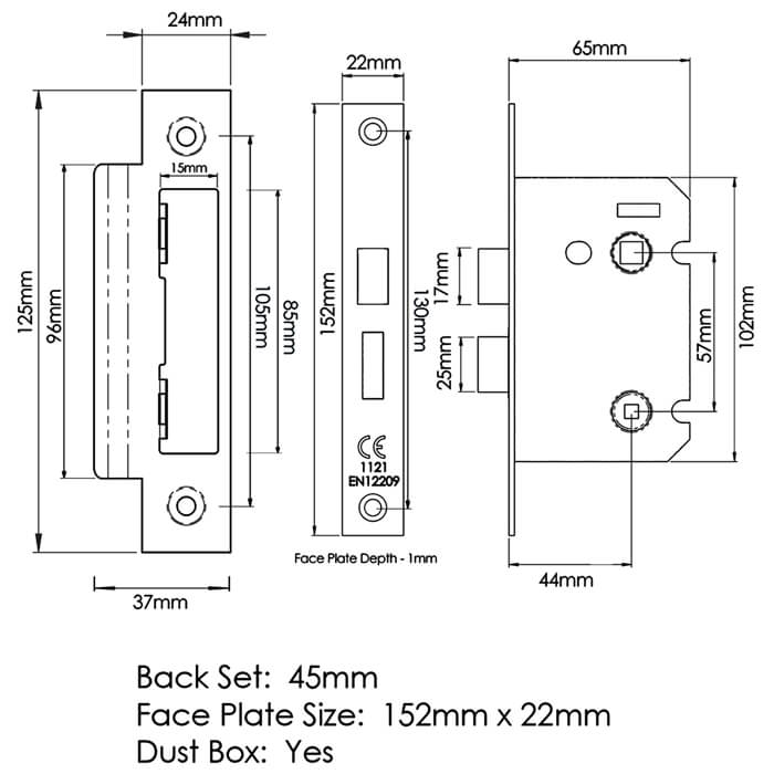 Atlantic Elite Certifire Bolt Through 2.5 Inch Bathroom Lock