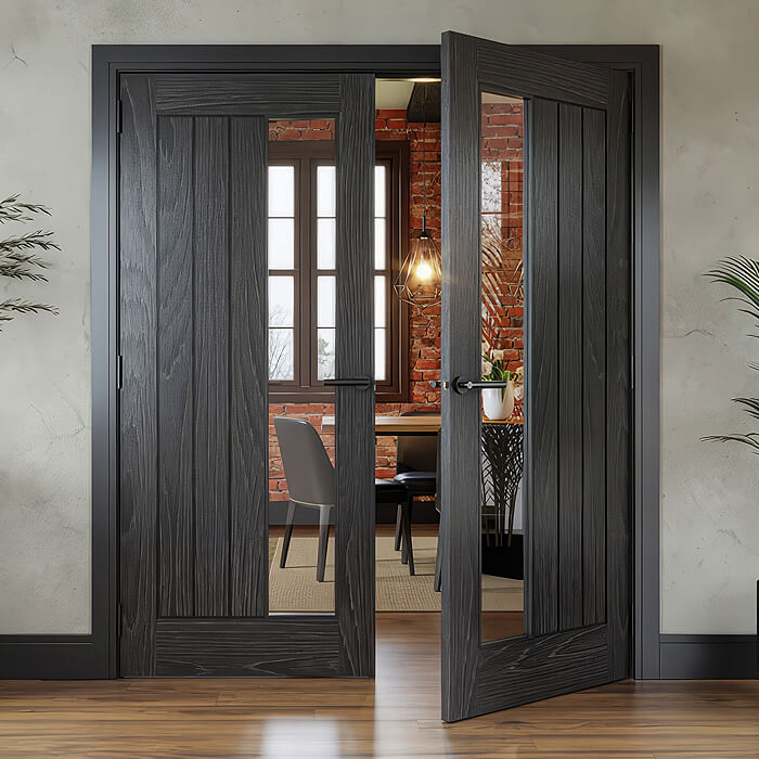 Deanta Ely Painted Brushed Black Oak 3-Panels 1-Light Internal Glazed Door