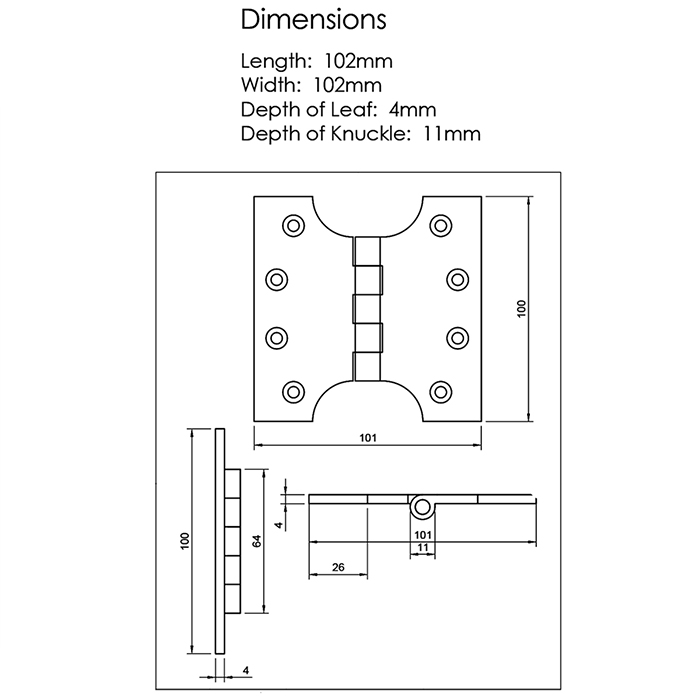 Atlantic Solid Brass Parliament Hinges 4 Inch x 2 Inch x 4mm