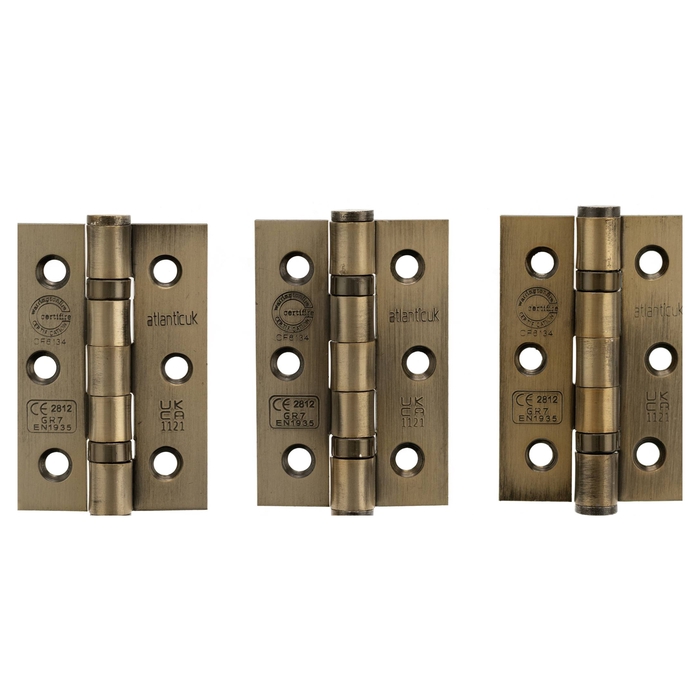 Atlantic 3 Inch CE Fire Rated Grade 7 Ball Bearing Hinges - Pack Of 3