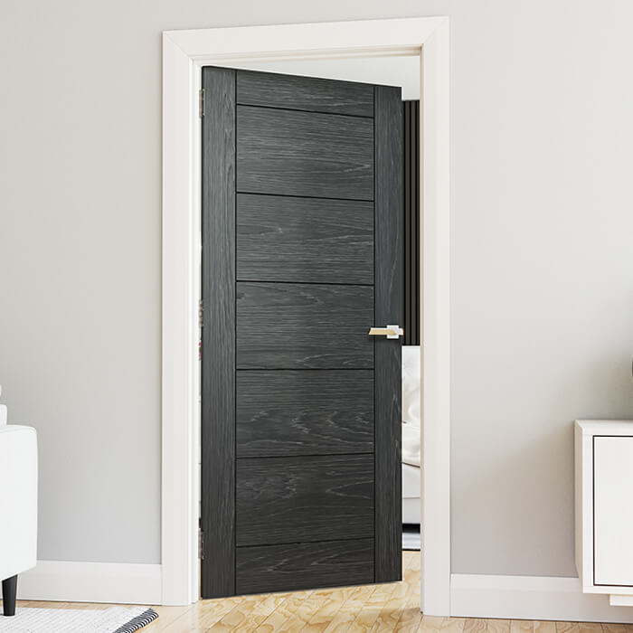 Deanta Seville Painted Brushed Black Oak 7-Panels Internal Door