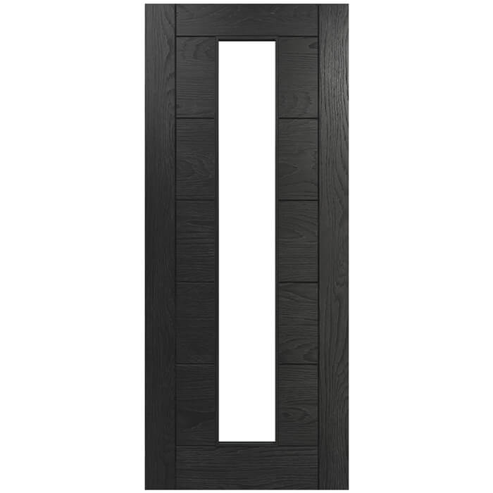 Deanta Seville Painted Brushed Black Oak 7-Panels 1-Light Internal Door