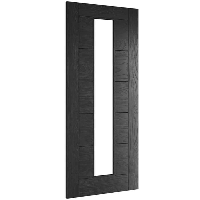 Deanta Seville Painted Brushed Black Oak 7-Panels 1-Light Internal Door