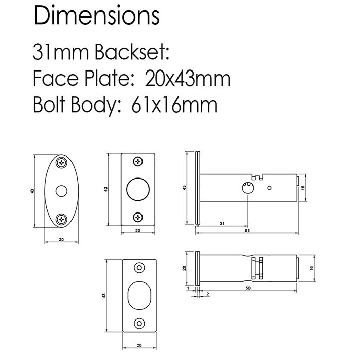 Atlantic Rack Bolt 31mm Backset