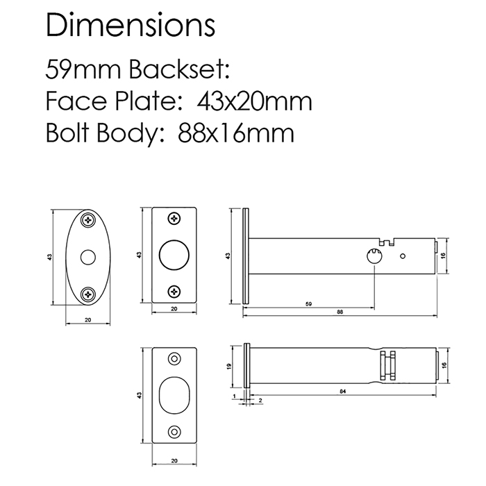 Atlantic Rack Bolt 59mm Backset