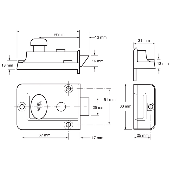 Yale P77 60mm Traditional Nightlatch