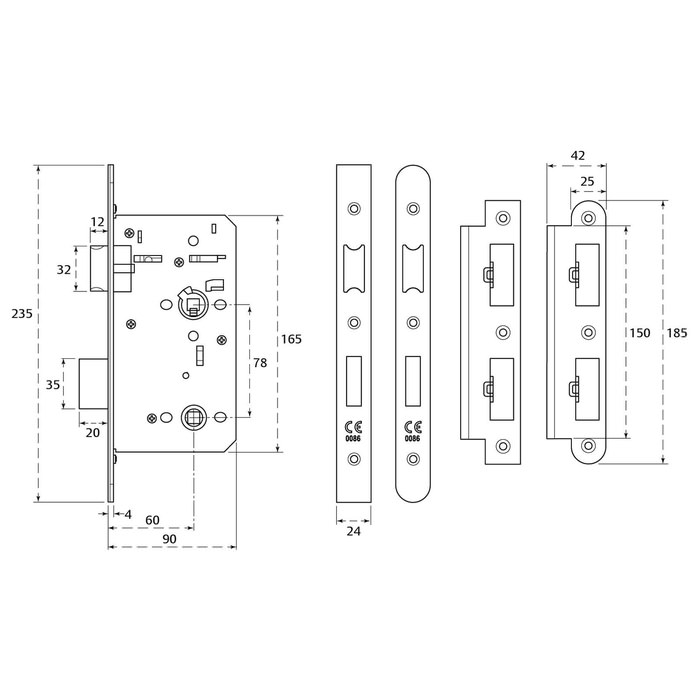 Union HD72 Euro-Profile 60mm Backset Bathroom Lock - Certifire