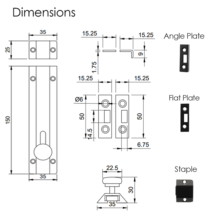 Atlantic 6 inch Solid Brass Surface Door Bolt