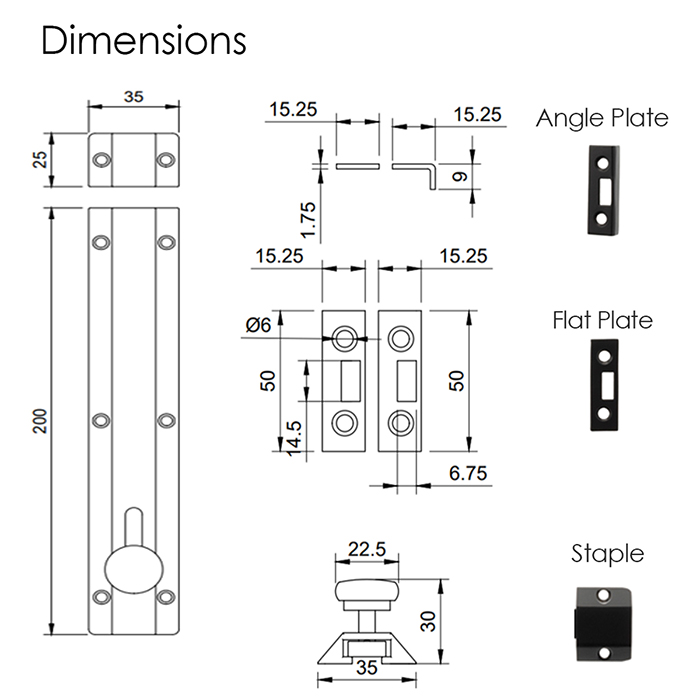 Atlantic 8 inch Solid Brass Surface Door Bolt