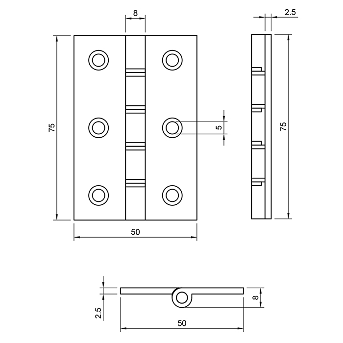 Atlantic  3 Inch x 2 Inch x 2.2mm Washered Hinges