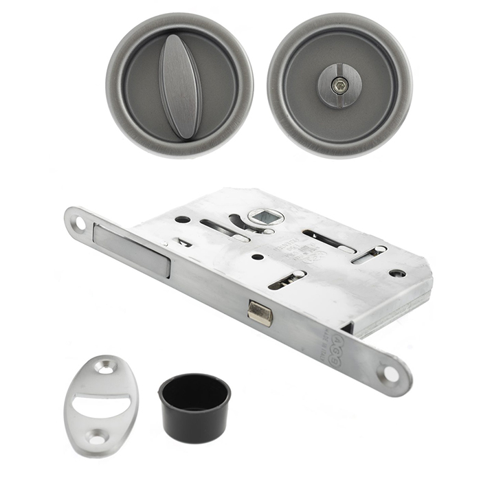 Atlantic AGB Sliding Door Bathroom Lock Set with Round Flush Handle