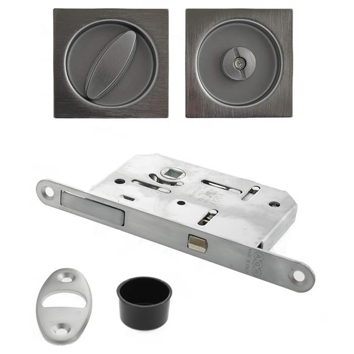 Atlantic AGB Sliding Door Bathroom Lock Set with Square Flush Handle