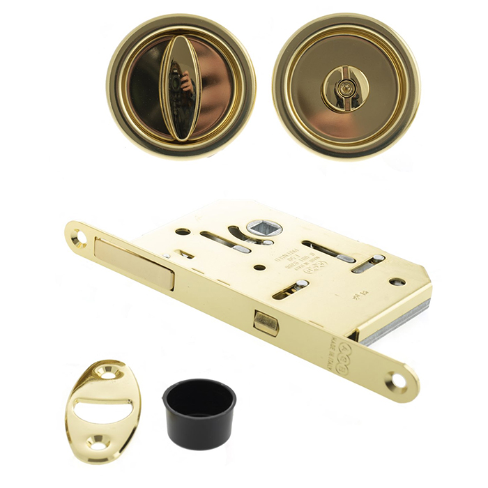 Atlantic AGB Sliding Door Bathroom Lock Set with Round Flush Handle