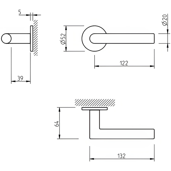 Atlantic Tupai Exclusivo 5S Line Covela Lever Door Handle on 5mm Slimline