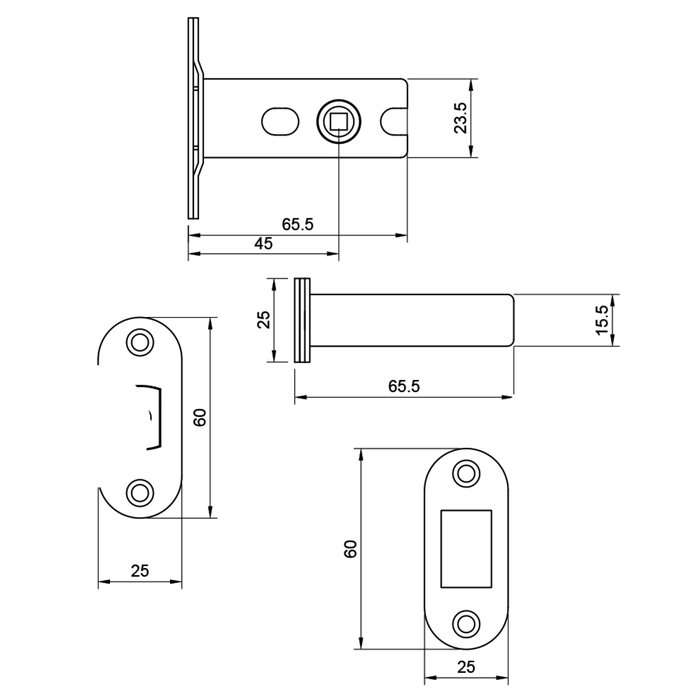 Atlantic 2.5 Inch Fire-Rated Bolt Through Radius Corner Tubular Deadbolt